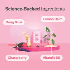 FLO PMS label highlights chasteberry and vitamin B6 for hormonal balance.