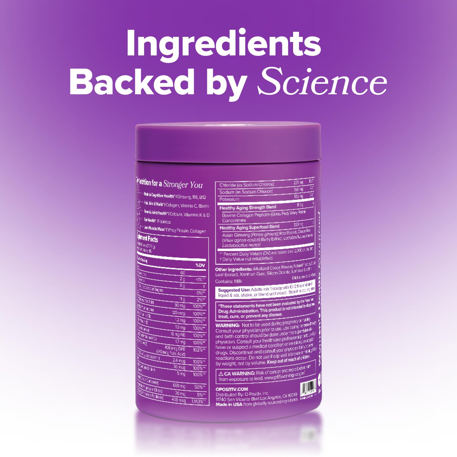 O Positiv MENO aging-pack highlights gluten-free and sugar-free ingredients