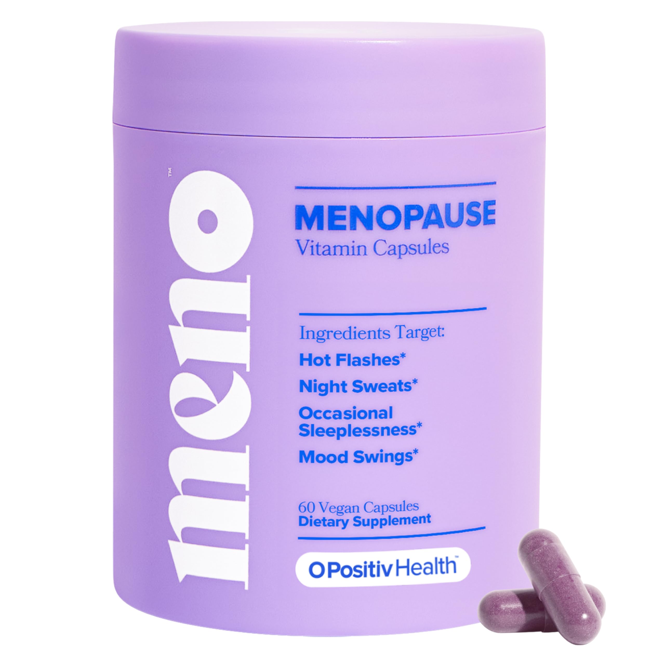 O Positiv MENO bottle front showing hormone-free menopause support for hot flashes.