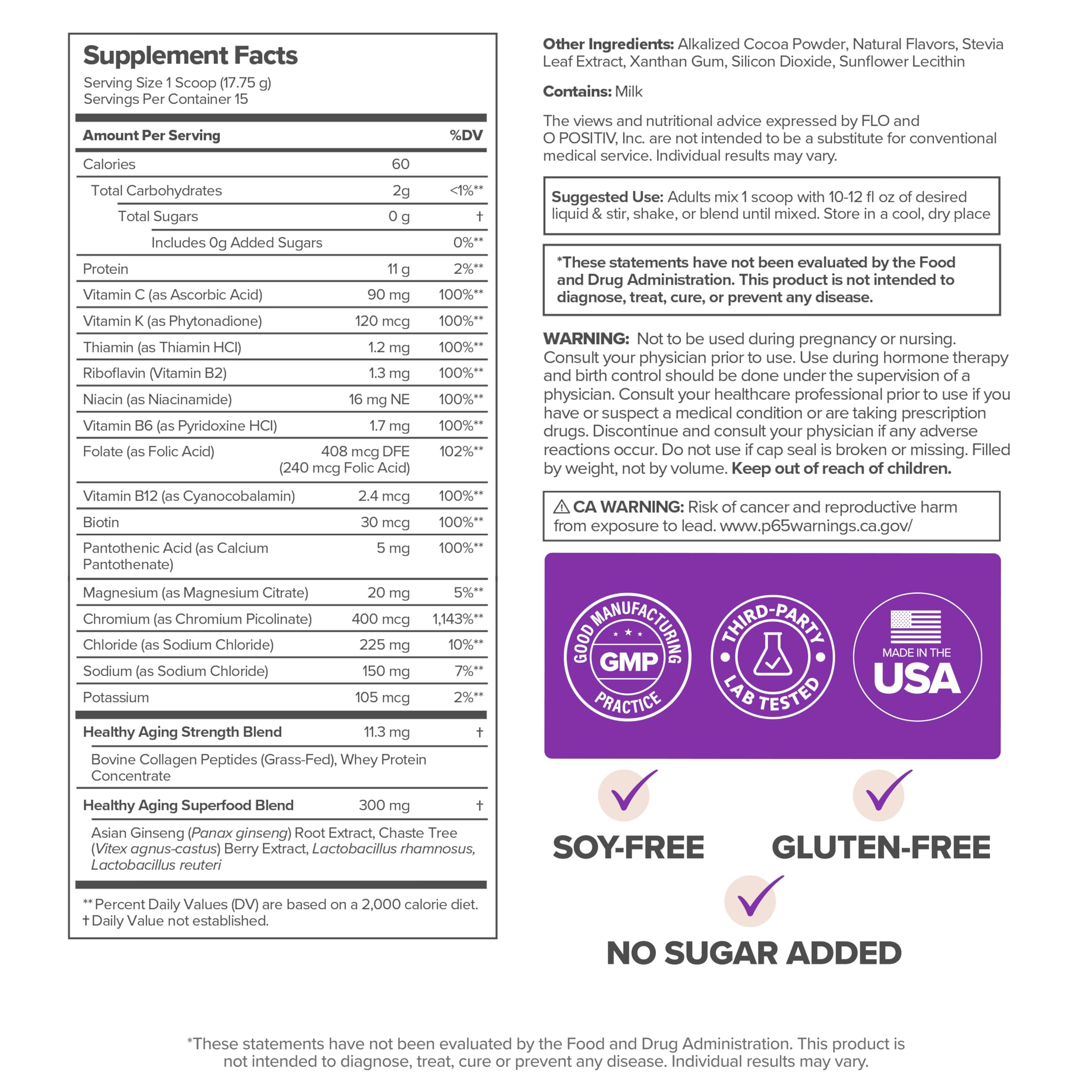 O Positiv MENO protein-collagen blend features types I & III for overall support
