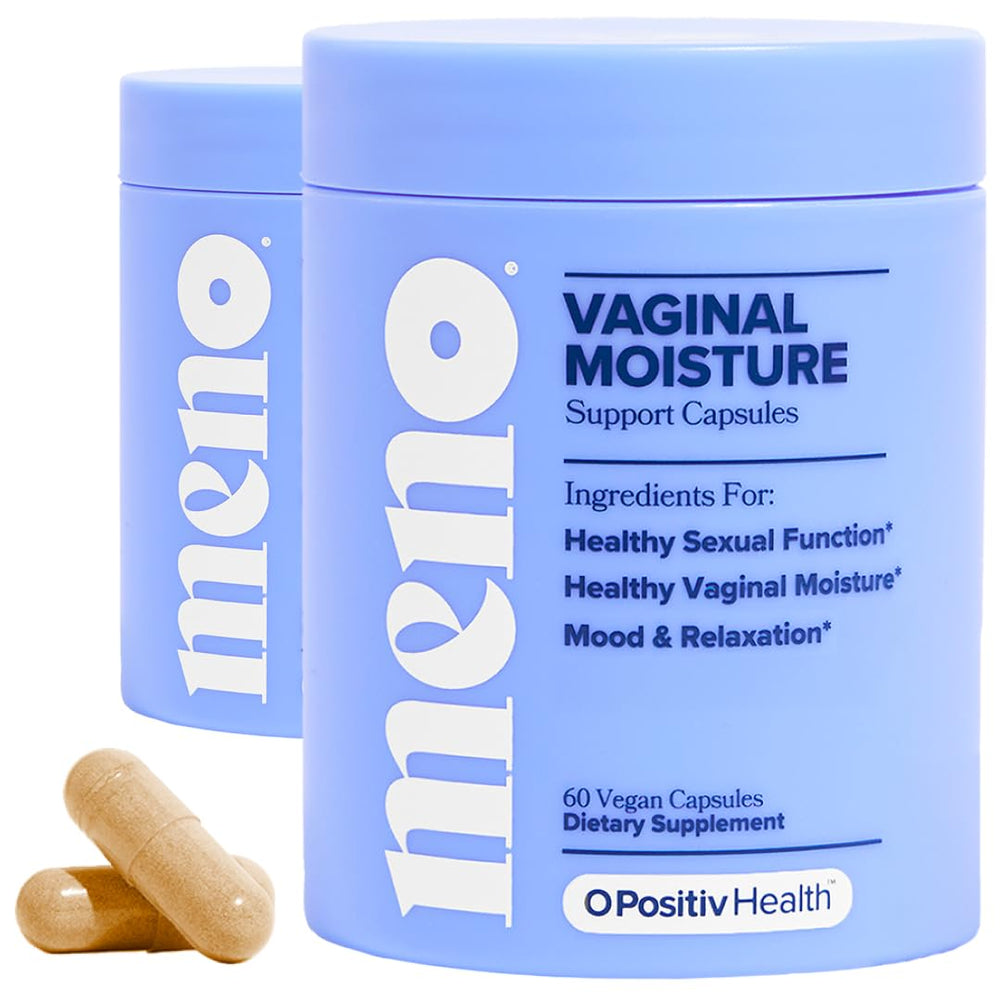 O Positiv MENO bottle front label showing moisture support in a hormone-free formula