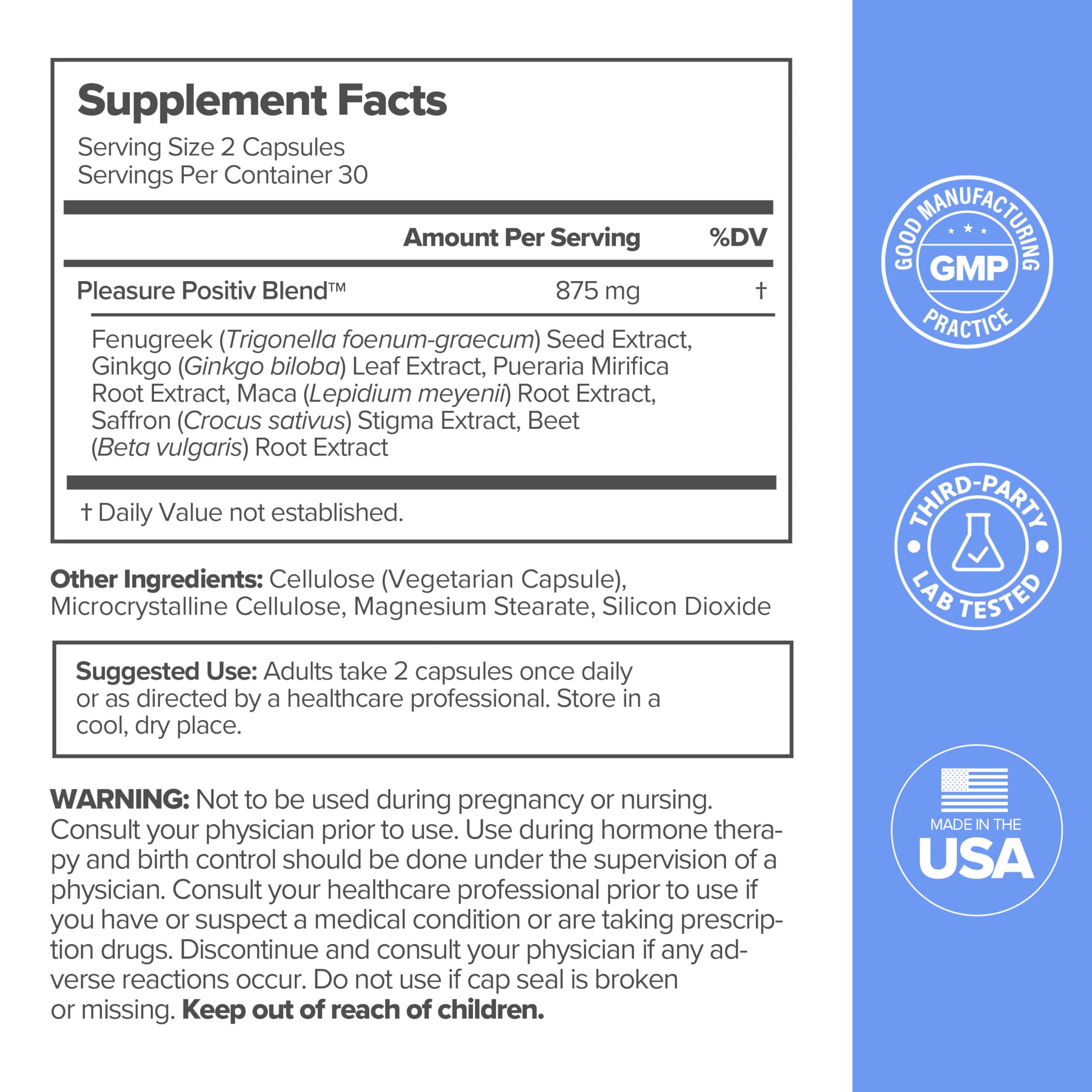 O Positiv MENO label showcases hormone-free and third-party tested ingredients.