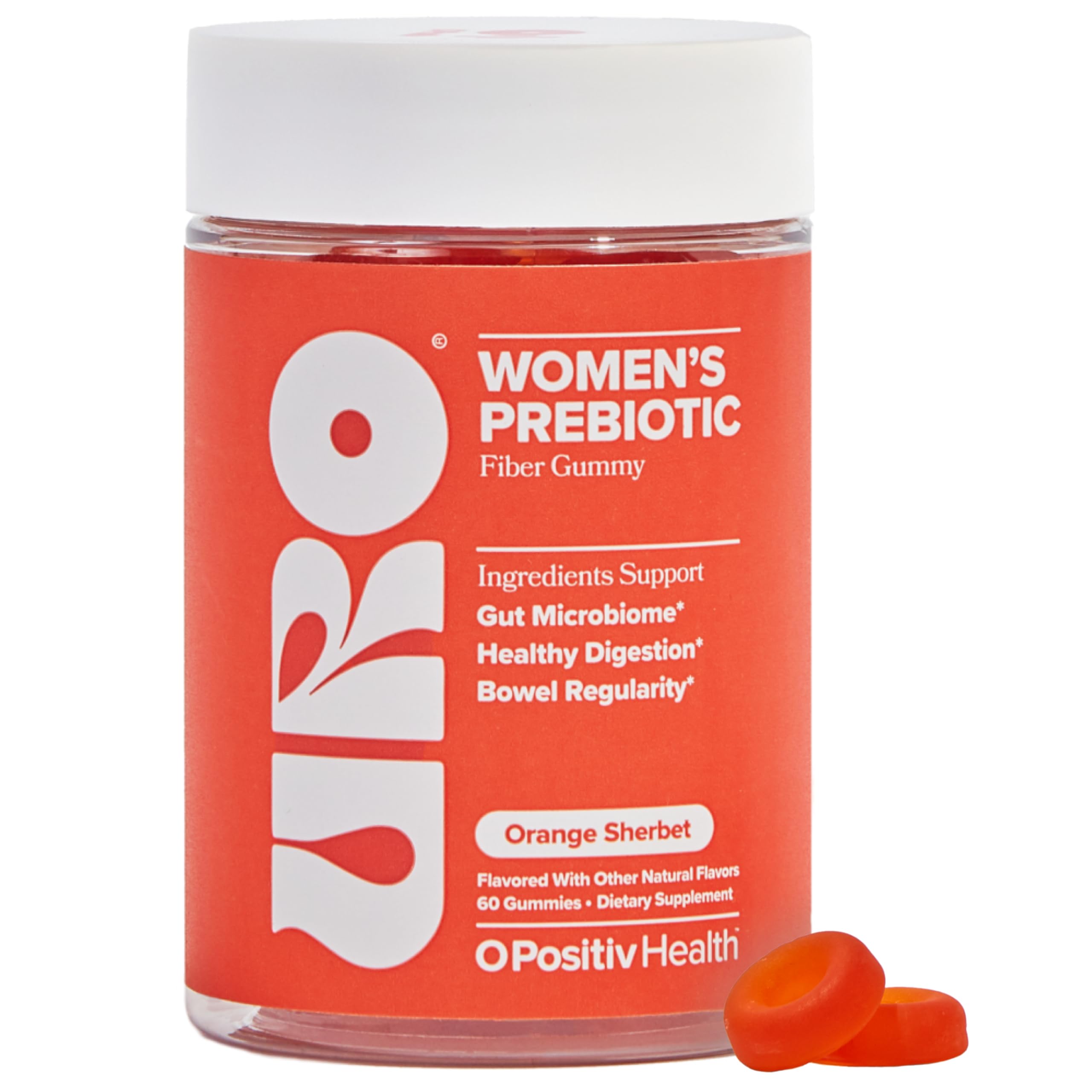 O Positiv URO Fiber Gummies bottle on counter supports daily digestion