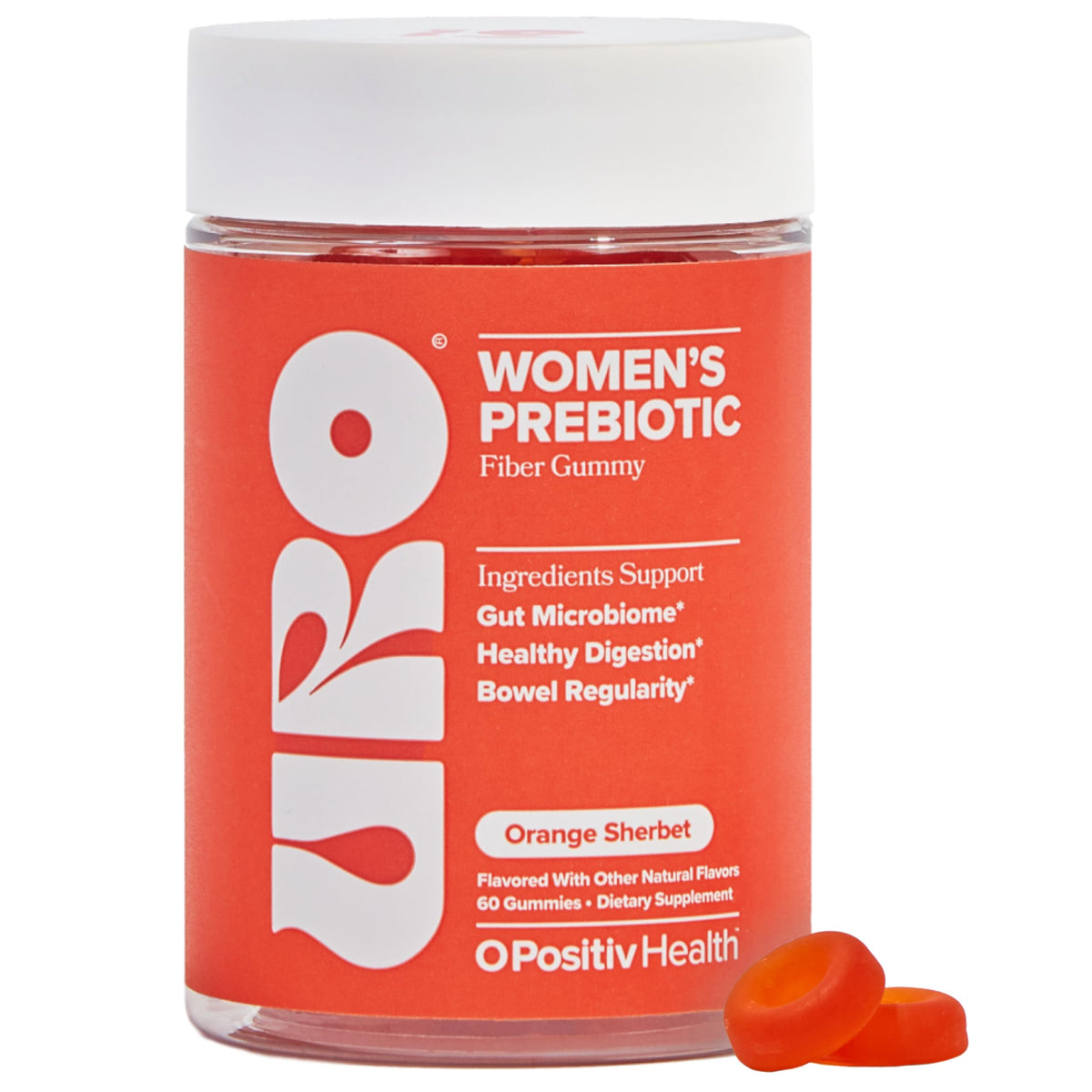 O Positiv URO Fiber Gummies bottle on counter supports daily digestion
