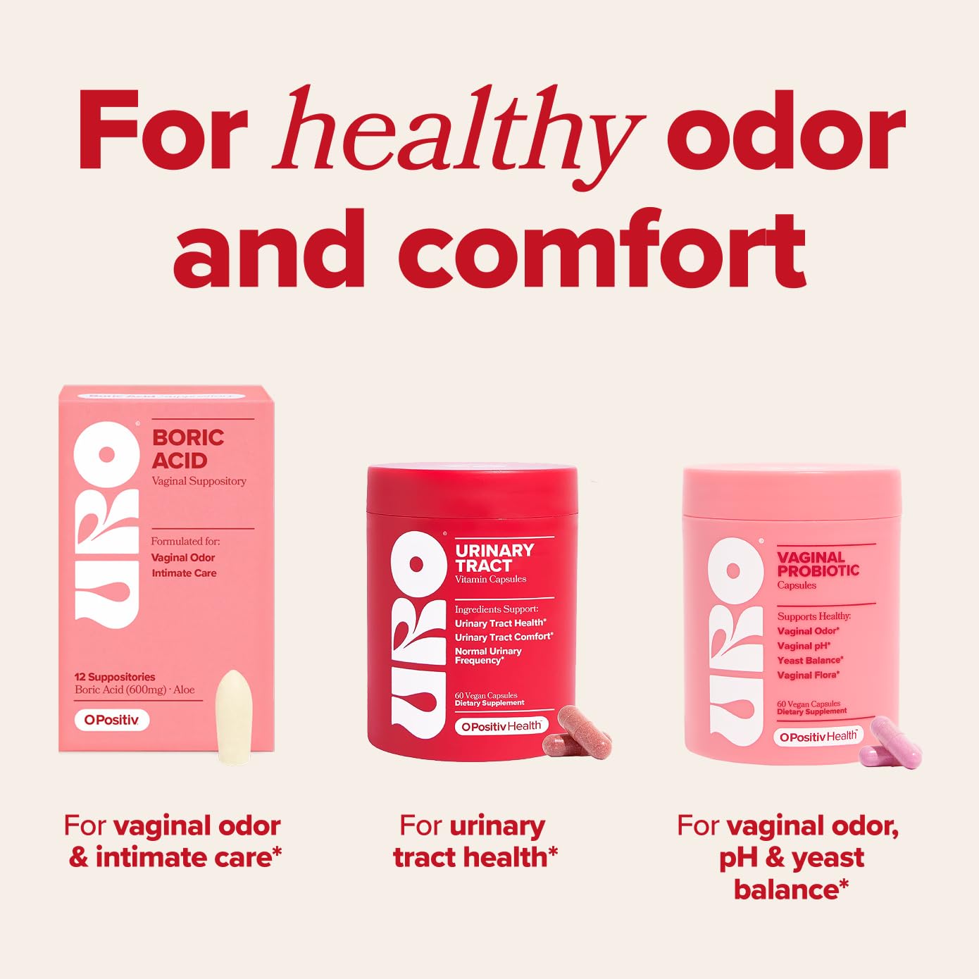 O Positiv URO vegan and gluten-free badge on packaging.