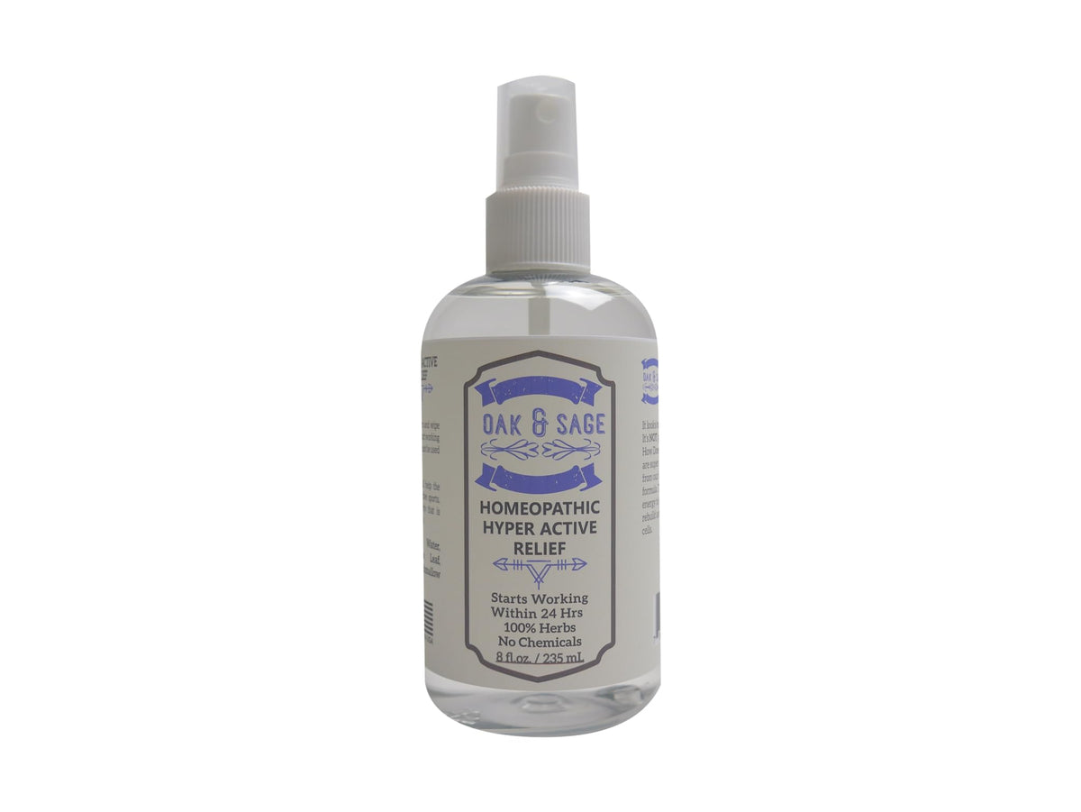 Oak & Sage Hyper Active Relief bottle showcases unscented formula for daily comfort.