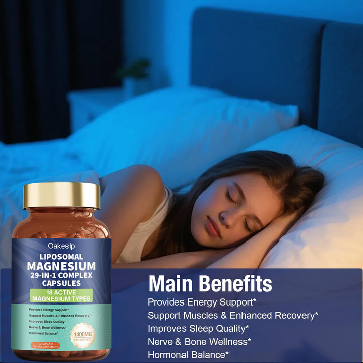 Oakevlp magnesium complex supports heart rhythm and bone health.