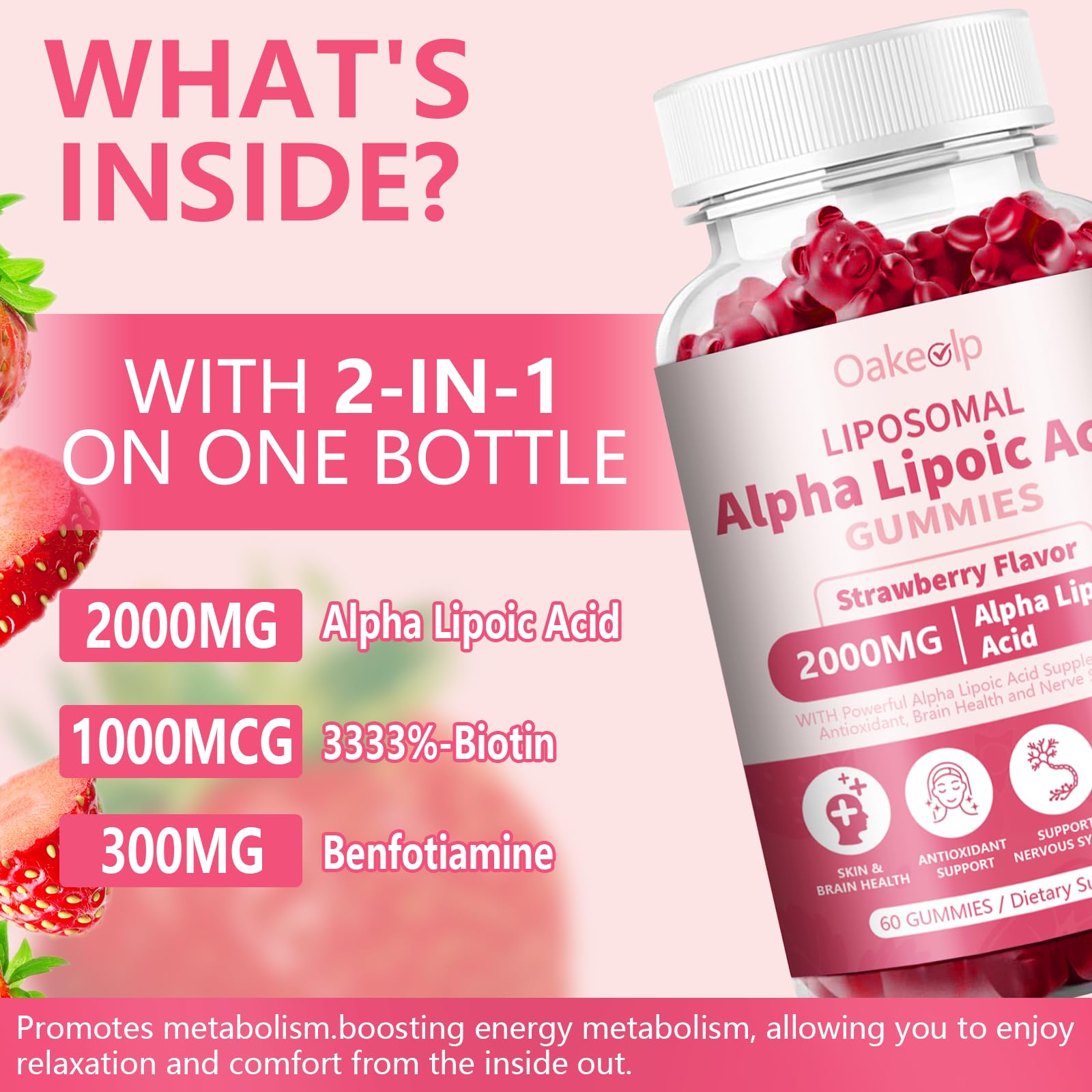 Oakevlp liposomal alpha lipoic acid gummies pack-front showing value