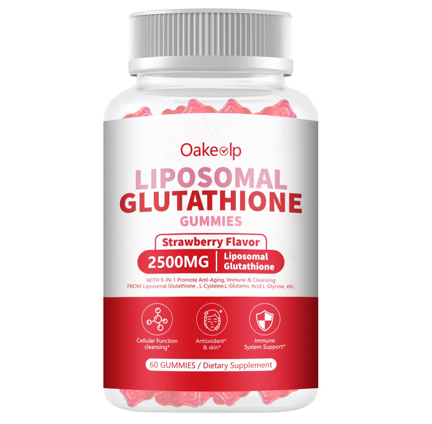 Oakevlp liposomal glutathione bottle highlighting high absorption for daily antioxidant support.