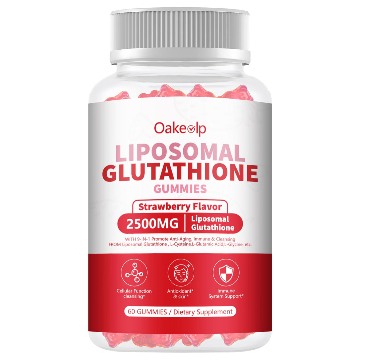 Oakevlp liposomal glutathione bottle highlighting high absorption for daily antioxidant support.