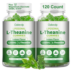 Oakevlp liposomal L-Theanine 1200mg gummies jar for easy daily relaxation.