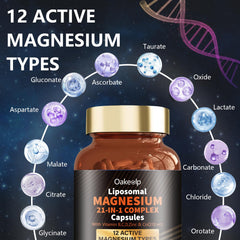 Oakevlp serving scoop with capsules illustrates 1400mg magnesium per dose.
