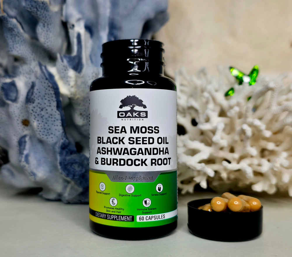 Ashwagandha capsules from Oaks Nutrition ready for daily use