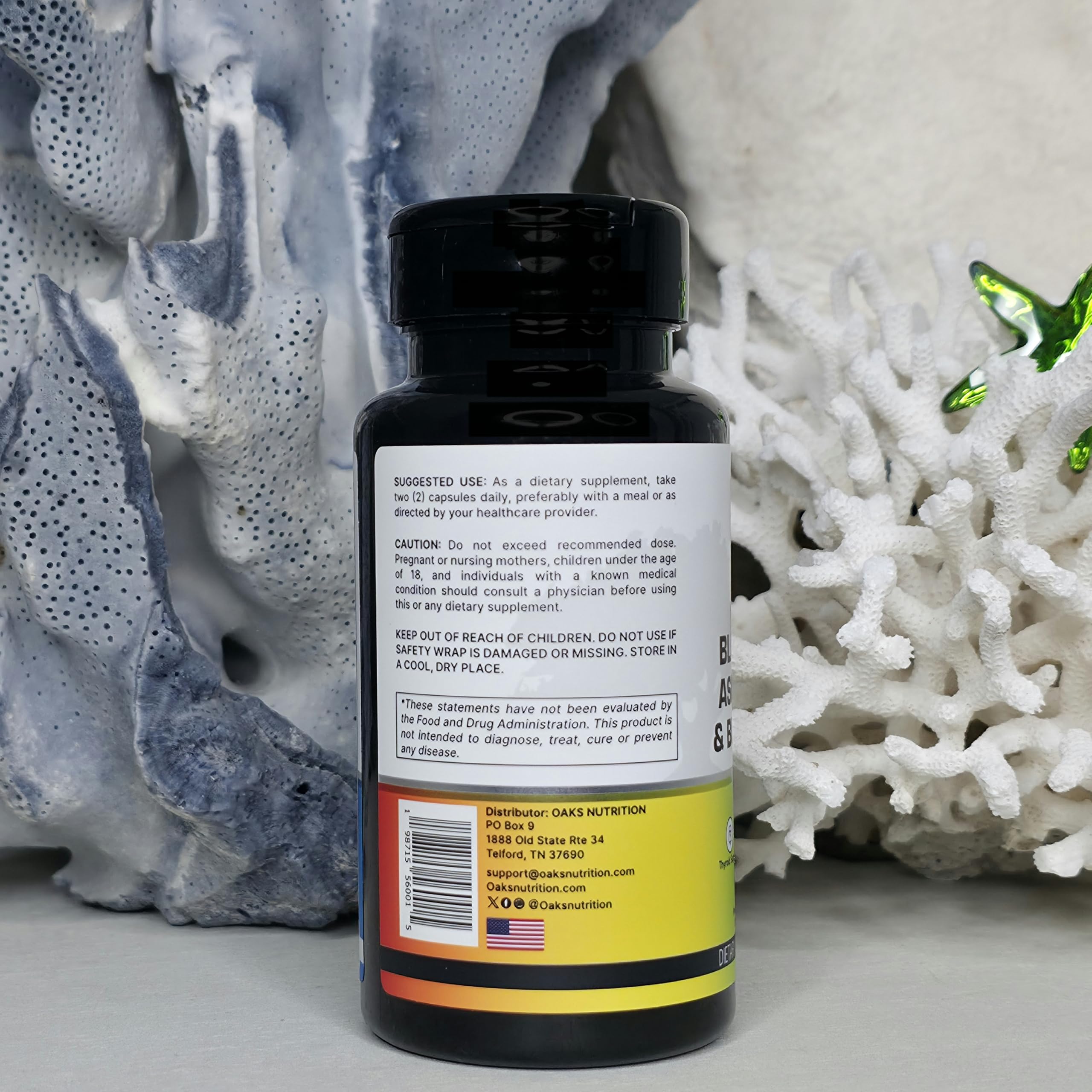 Oaks Nutrition bladderwrack and burdock capsules on bottle