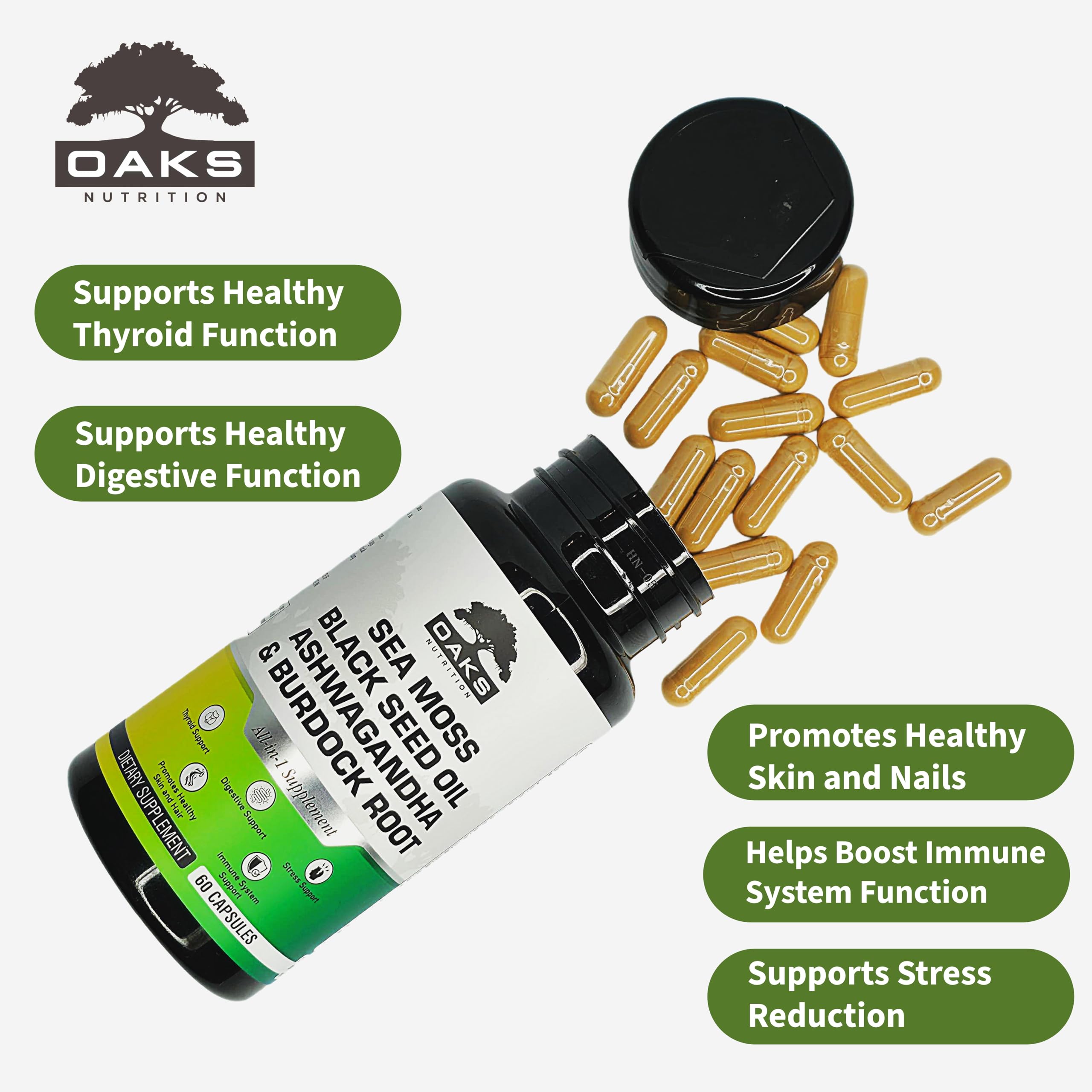 Elderberry, vitamin C and D3 capsules by Oaks Nutrition