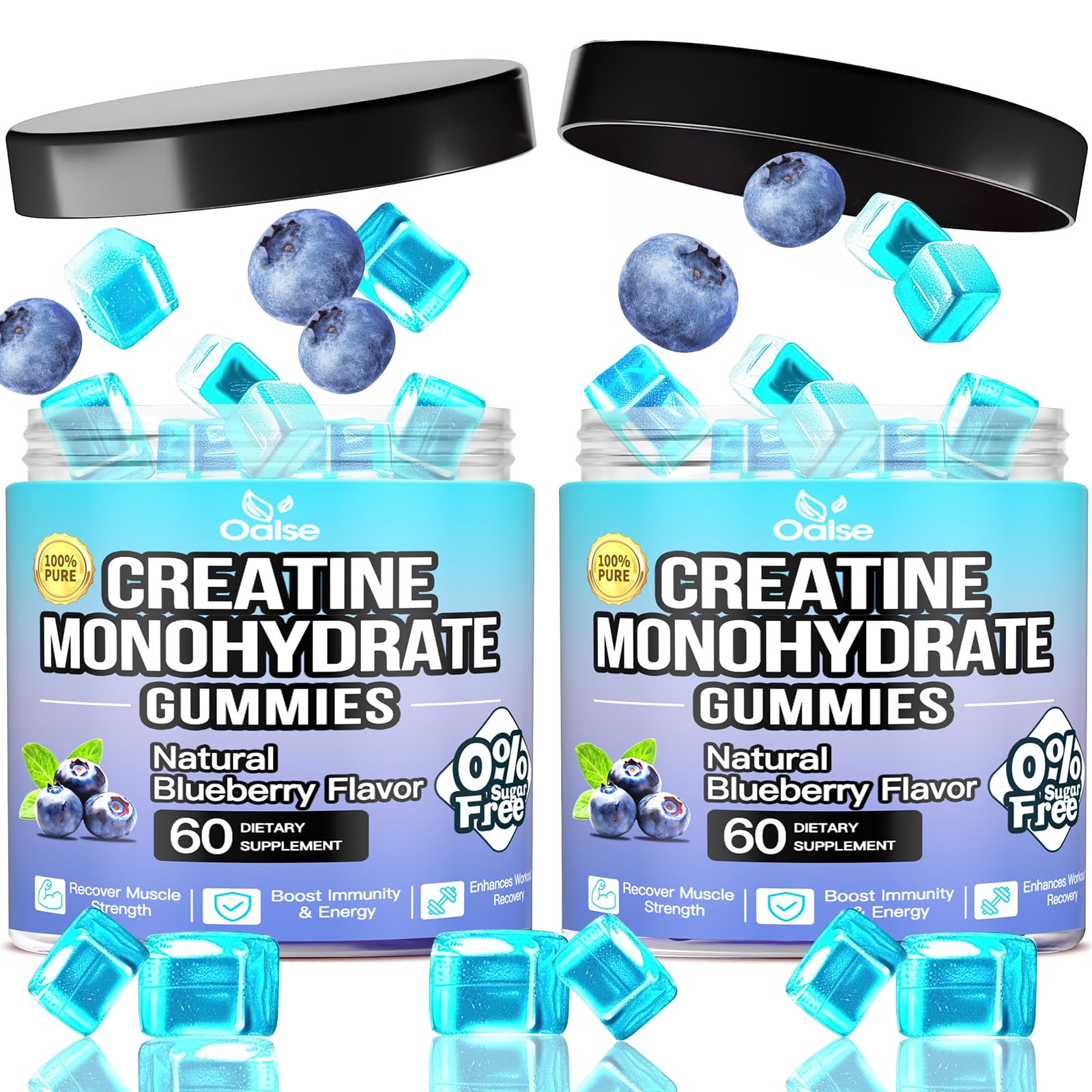 OALSE Creatine Monohydrate Gummies blueberry close-up highlighting juicy texture.