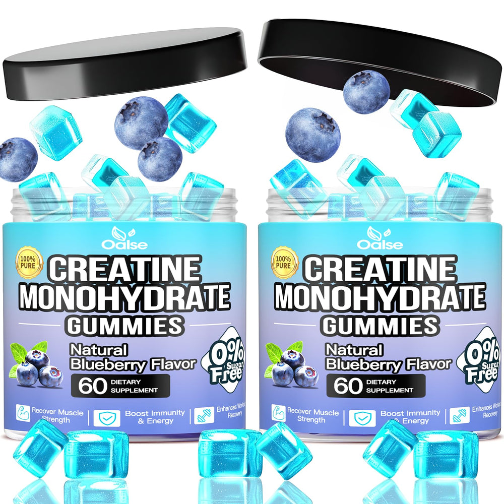 OALSE Creatine Monohydrate Gummies blueberry close-up highlighting juicy texture.