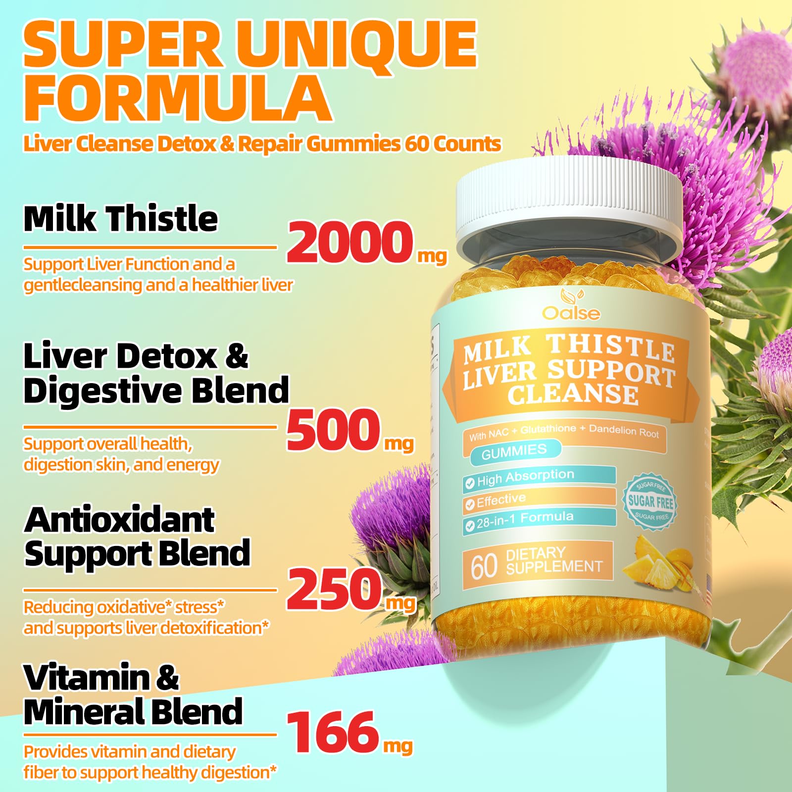 OALSE Milk Thistle 2000mg close-up highlighting potent herbal blend for wellness