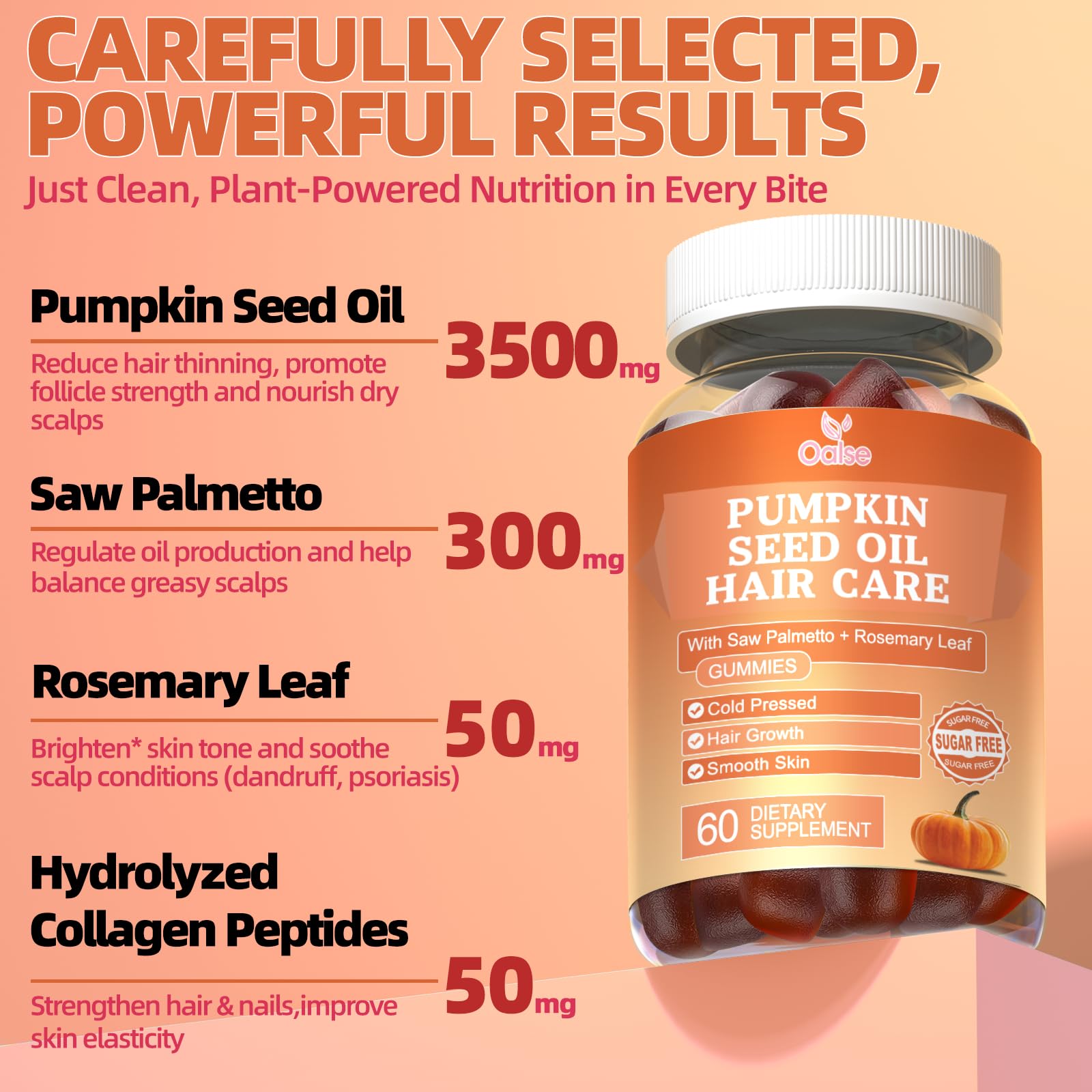 OALSE gummies texture close-up highlights easy daily intake for hair vitality and skin nourishment.