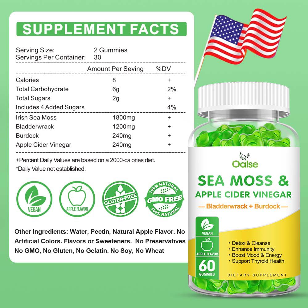 OALSE Sea Moss Gummies with bladderwrack and burdock, promoting daily wellness