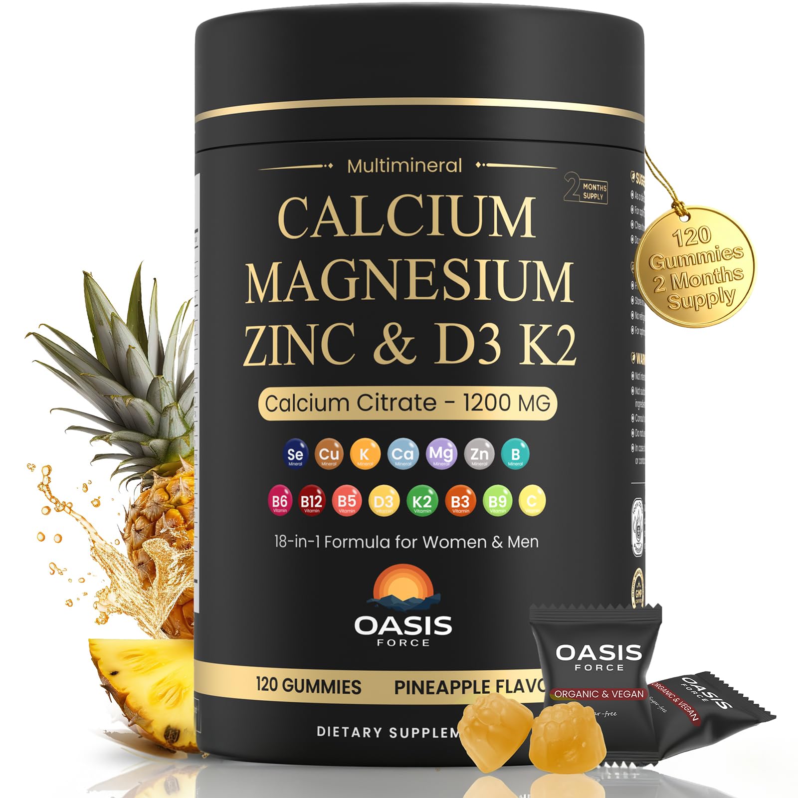 OASIS FORCE calcium 1200 mg gummies bottle on shelf for bone support