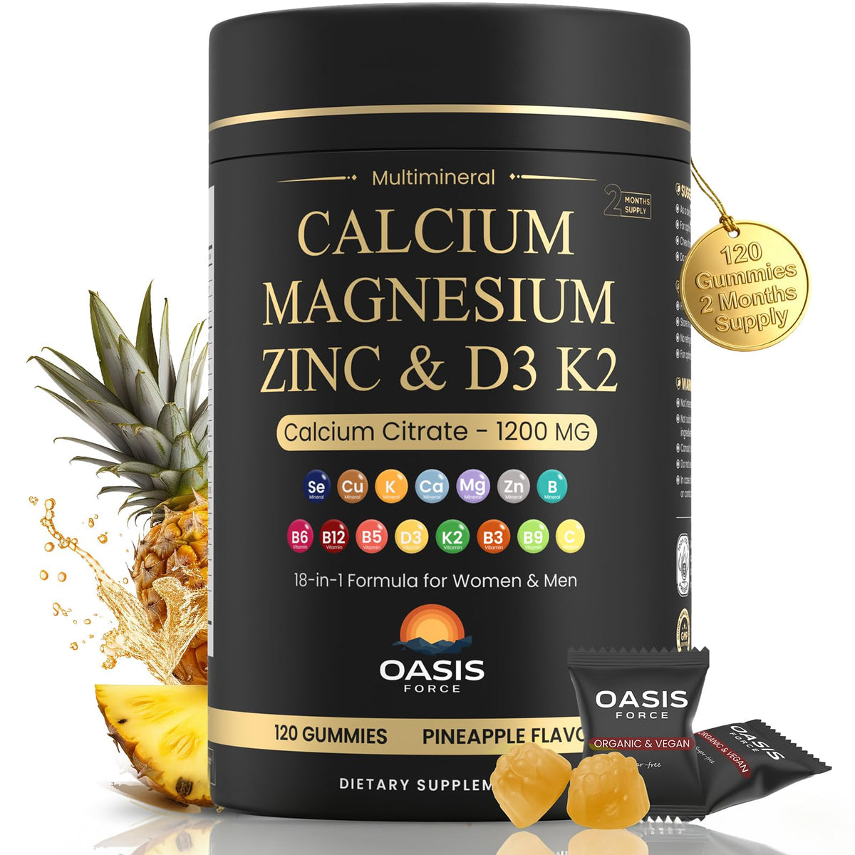 OASIS FORCE calcium 1200 mg gummies bottle on shelf for bone support