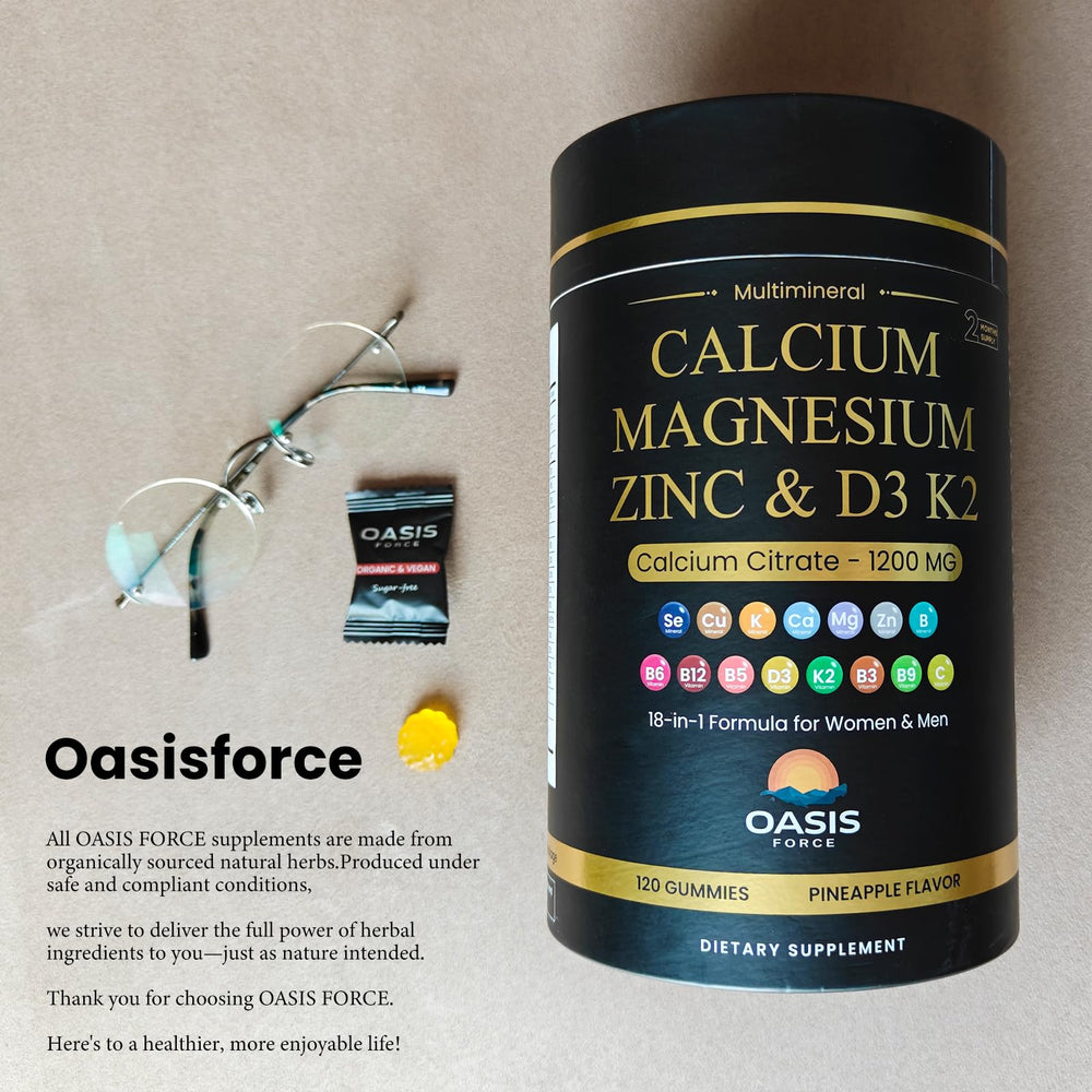 Eco-friendly packaging of OASIS FORCE calcium 1200 mg gummies