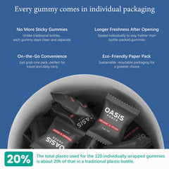 Open bottle of OASIS FORCE calcium 1200 mg gummies inviting daily use
