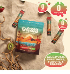 Drink Oasis electrolyte powder dissolving in water with refreshing flavor