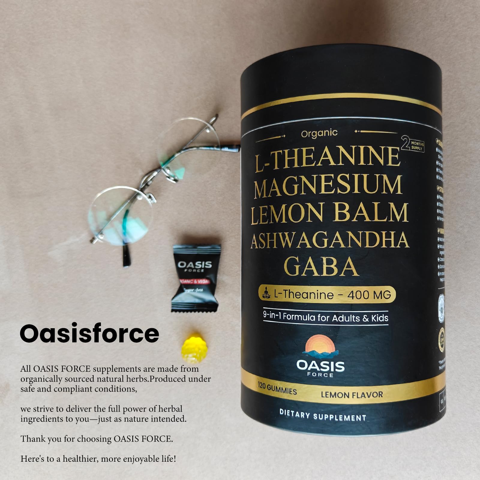 OASIS FORCE L-Theanine ingredients non-GMO, vegan, and allergen-friendly
