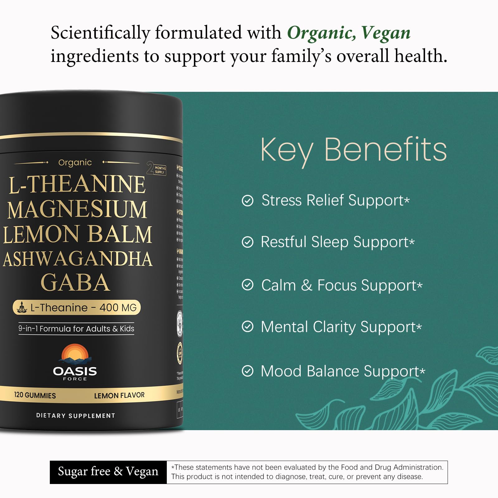 OASIS FORCE lemon-flavor gummies offering convenient stress relief during busy days