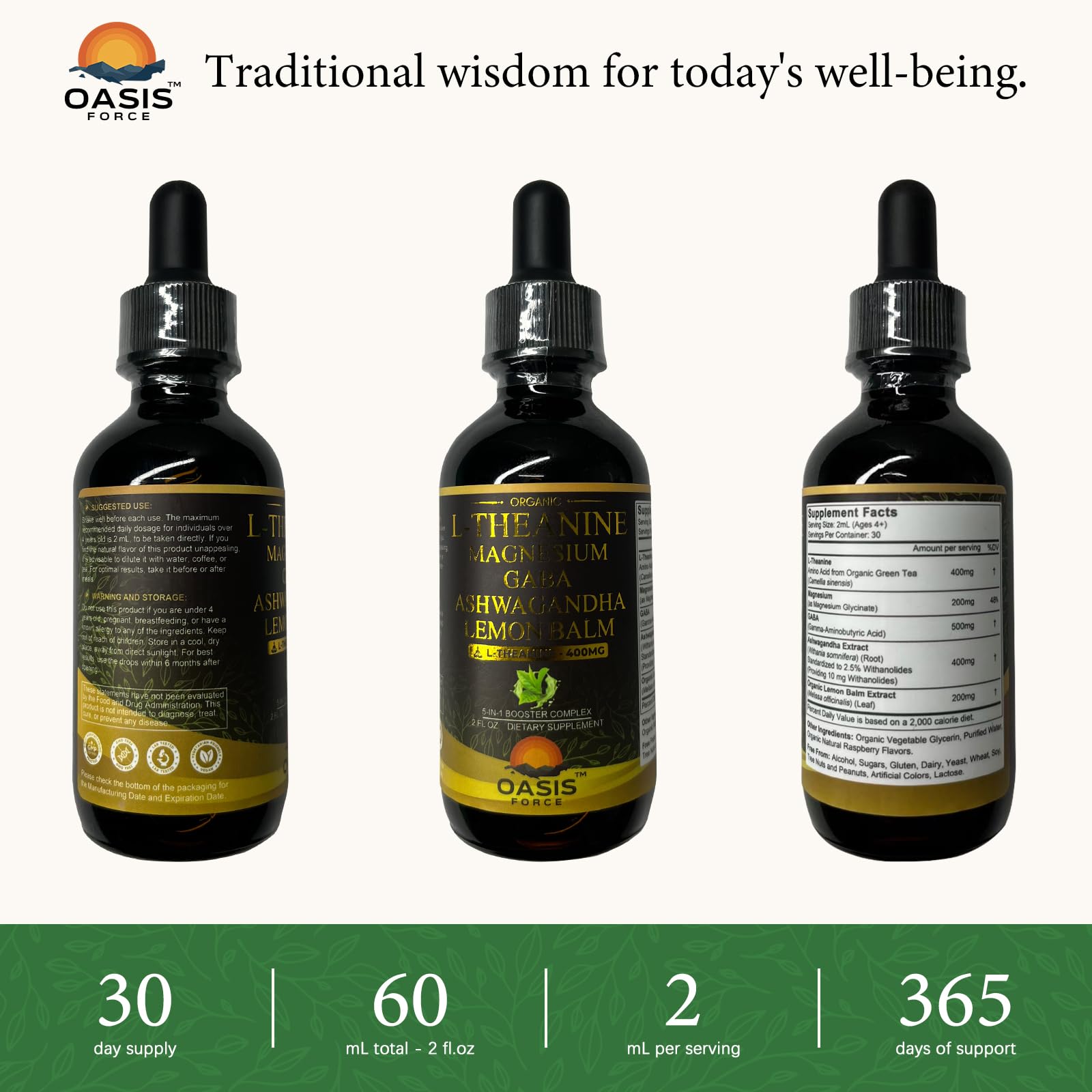Alcohol-free Oasis Force label highlighting clean formula