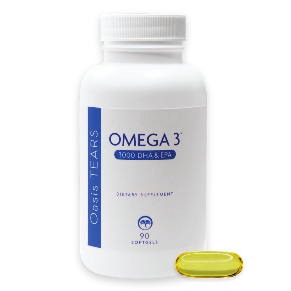 Oasis Tears Omega 3000mg bottle front view supports eye comfort.