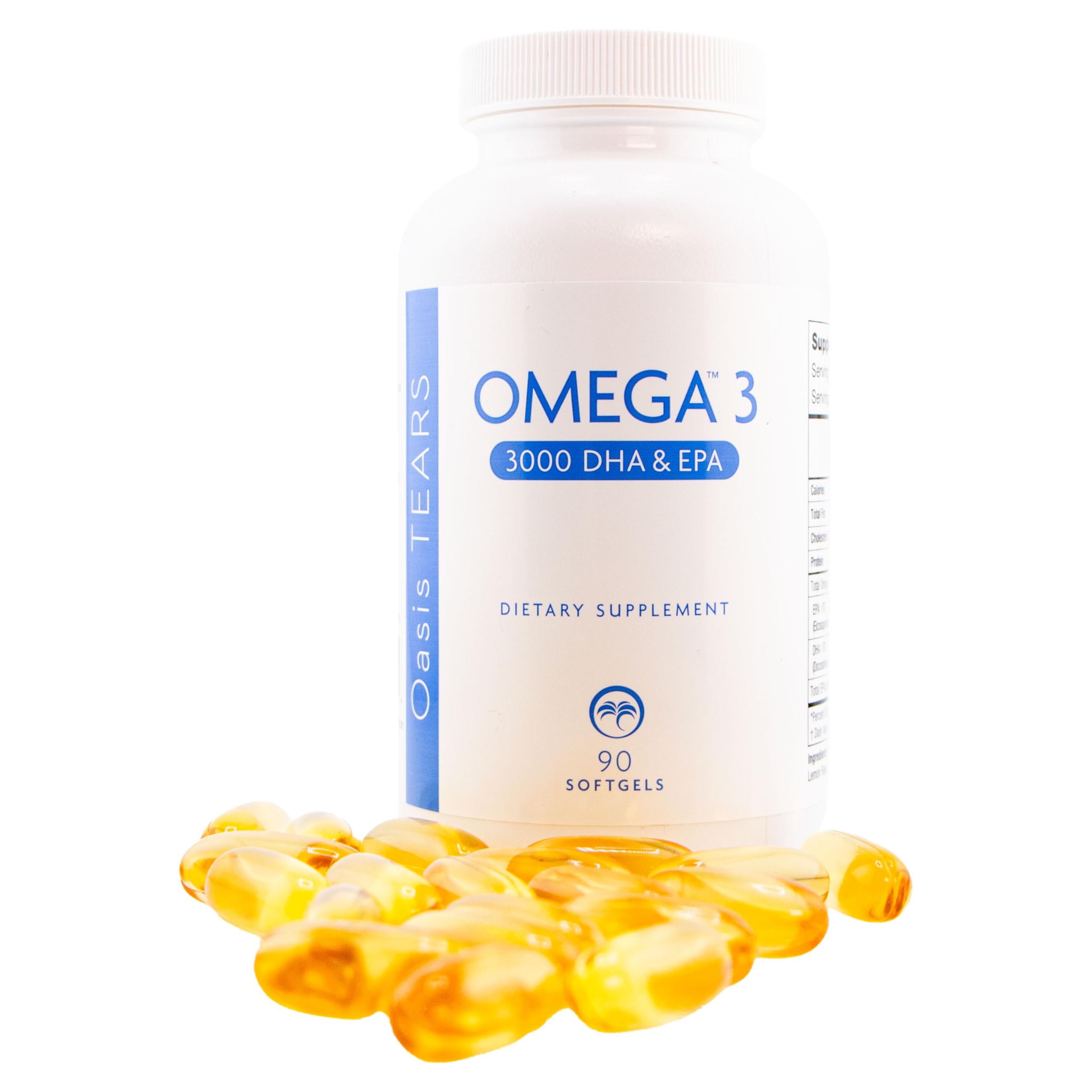Oasis Tears Omega 3000mg gluten-free and dairy-free label.
