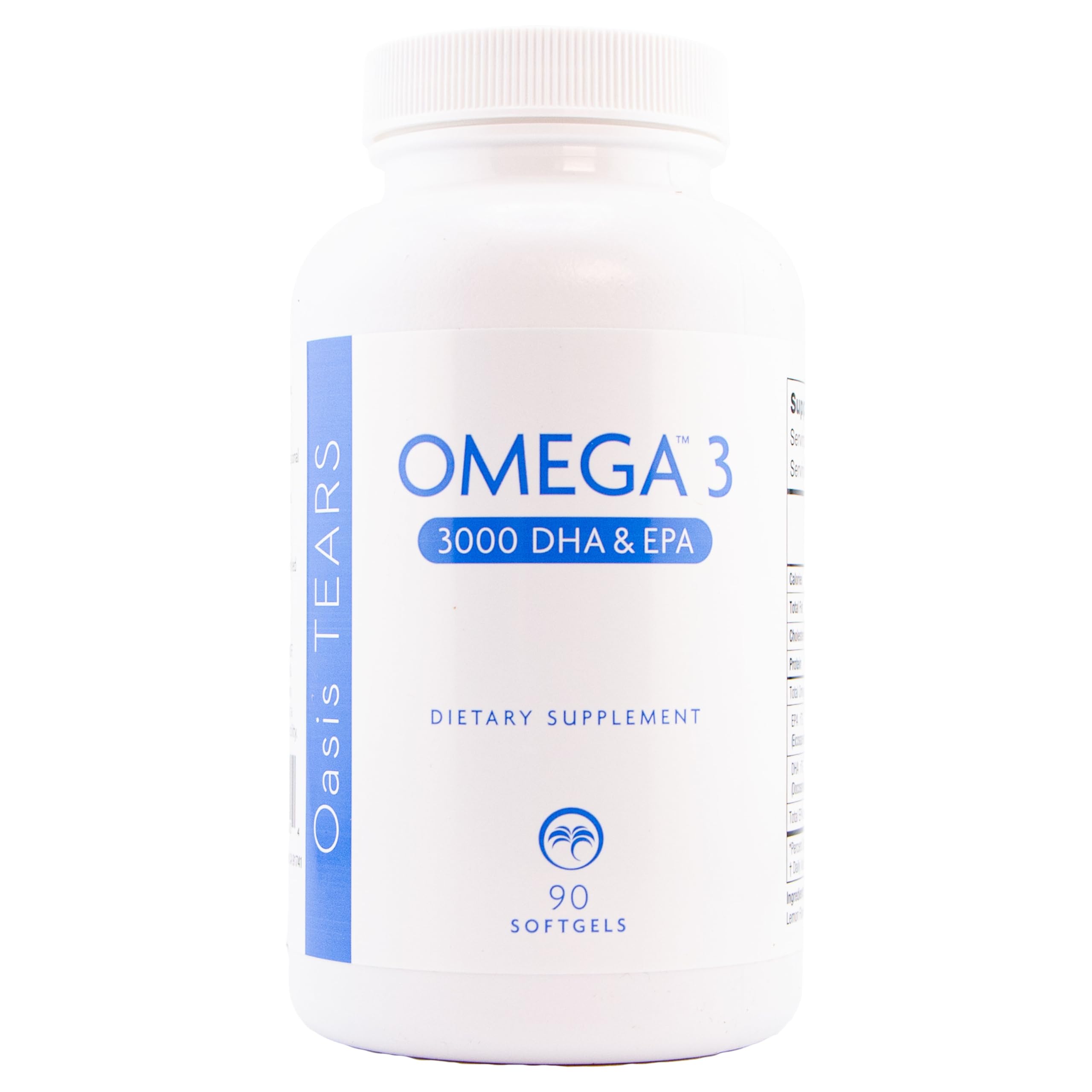 Oasis Tears Omega 3000mg softgel close-up highlights potency.