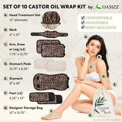 OASIZZ castor oil wrap neck close-up with adjustable strap for secure, comfortable fit.
