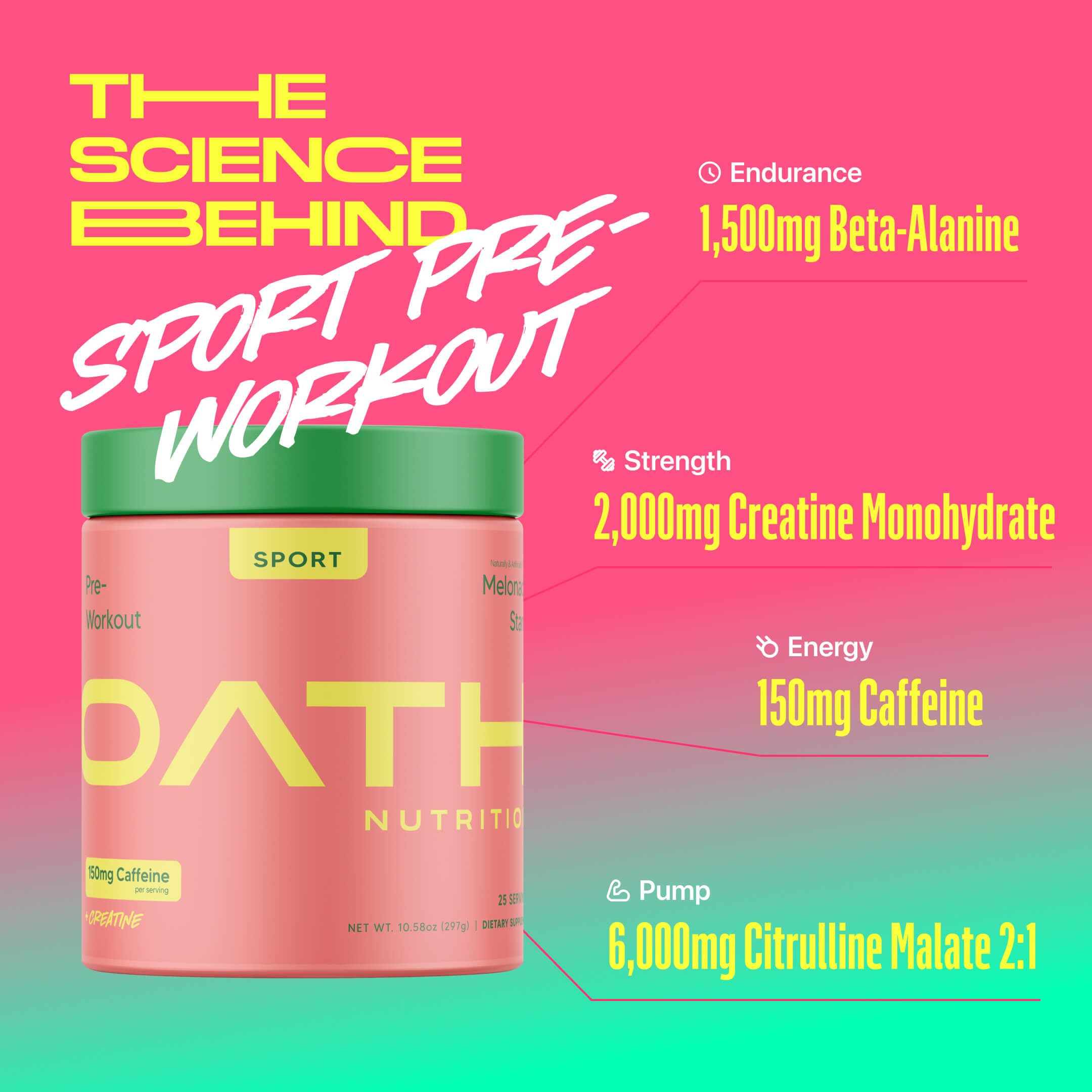 Oath Nutrition sport pre-workout highlighting caffeine boost for energy and focus