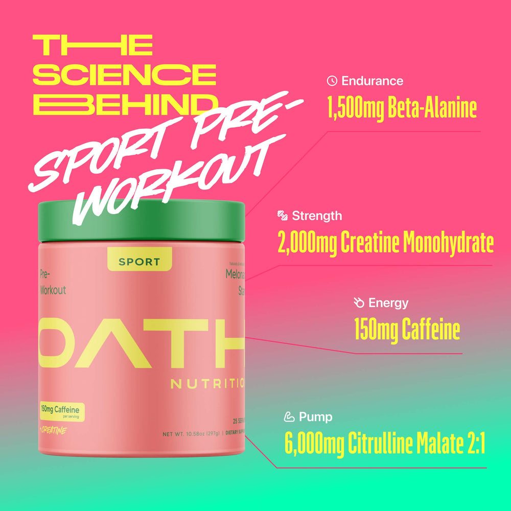 Oath Nutrition sport pre-workout highlighting caffeine boost for energy and focus