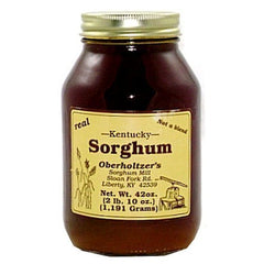 Oberholtzer's Kentucky Sorghum bottle-pour highlights pourable, versatile use in glazes and marinades.