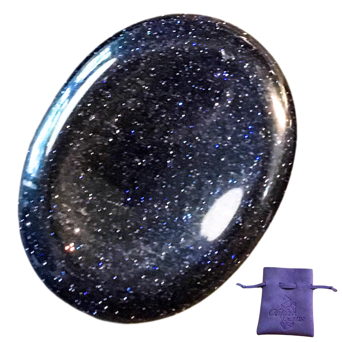 Obilea Gems Blue Goldstone oval thumb worry stone for calming focus during meditation
