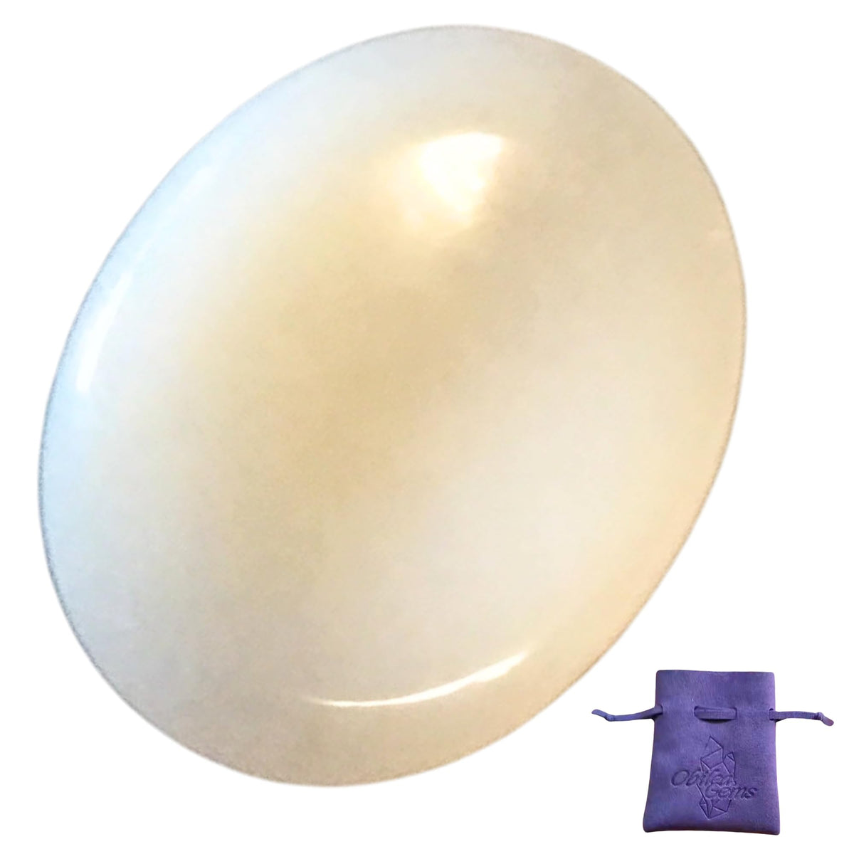 Obilea Gems white jade oval thumb worry stone ready for meditation and calm.