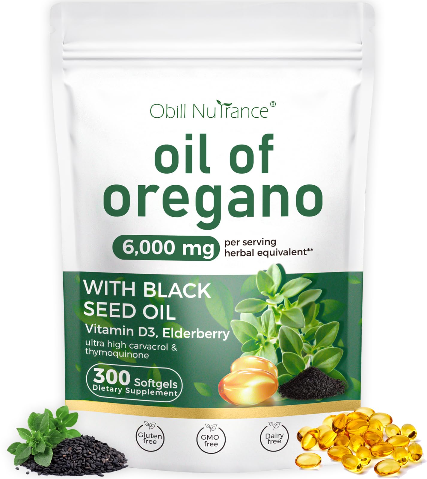 Obill NuTrance Oil of Oregano bottle with softgels for daily immune support