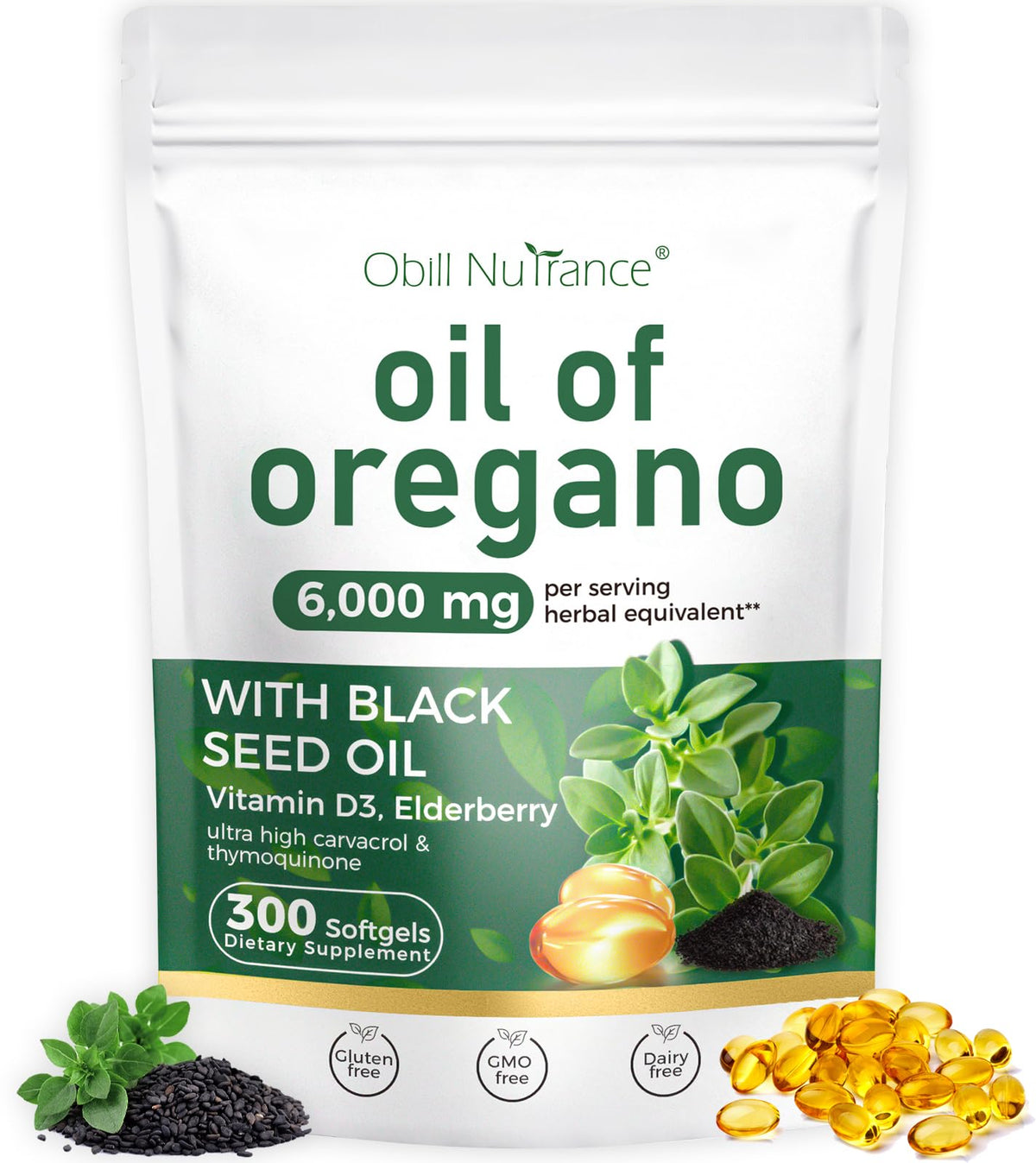 Obill NuTrance Oil of Oregano bottle with softgels for daily immune support