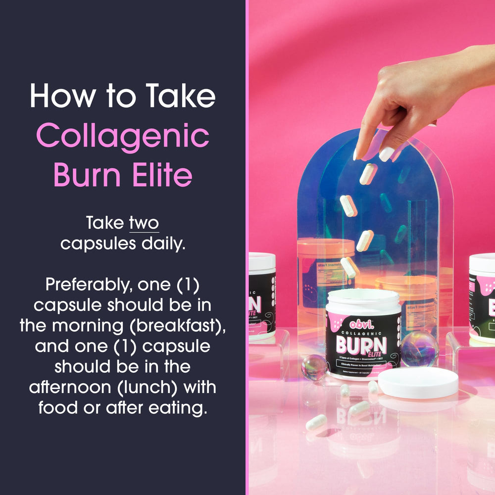 Two capsules shown with a healthy breakfast to suggest a simple daily habit.