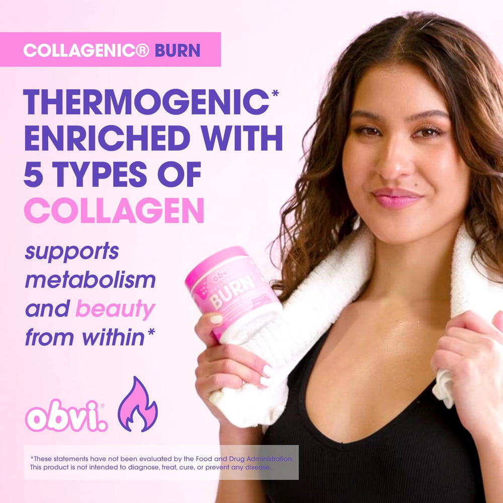 Obvi Collagenic Burn bottle back showing ingredients and dosage information.