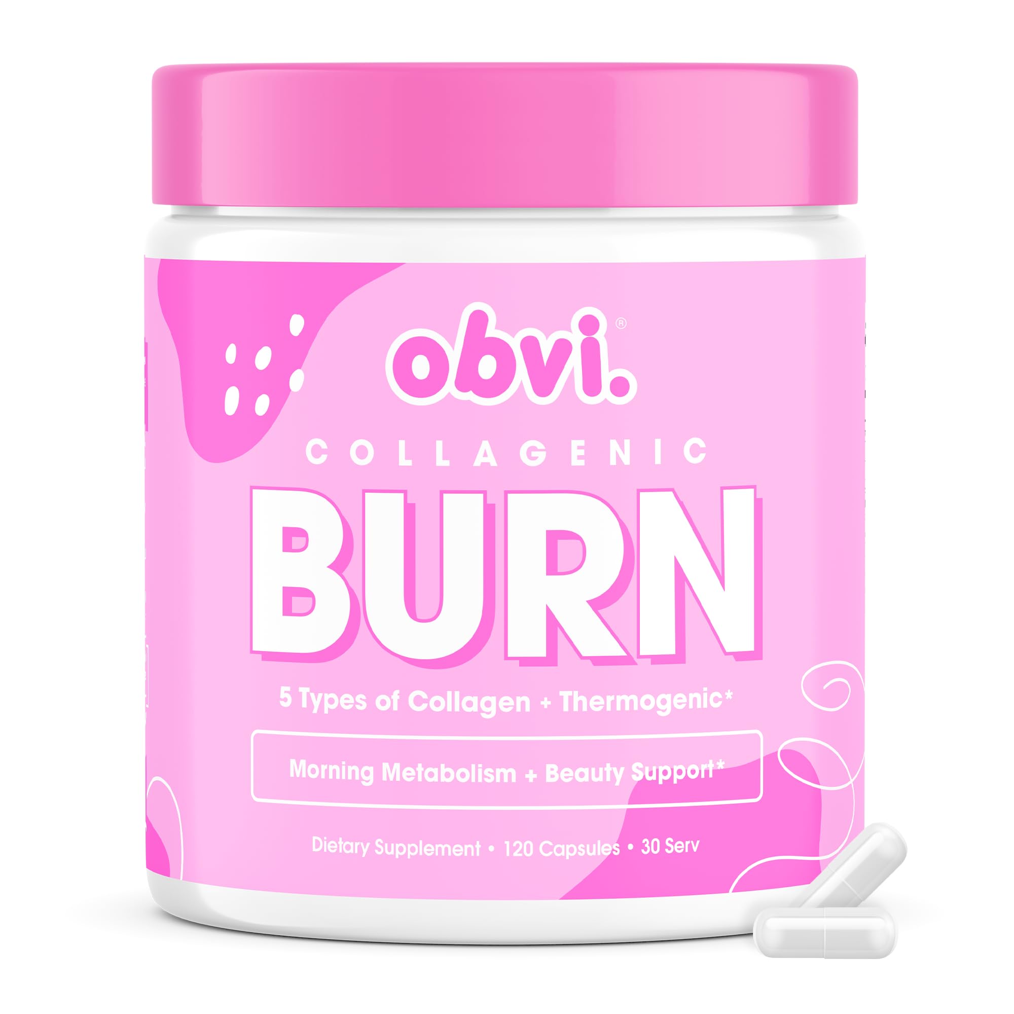 Obvi Collagenic Burn bottle front view for daily collagen support and energy.