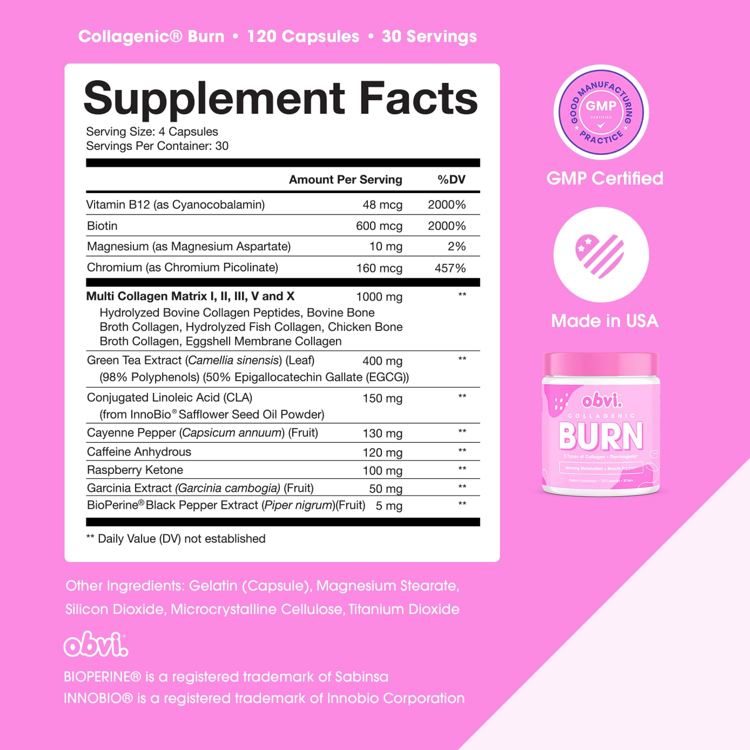 Obvi Collagenic Burn green tea extract motif representing energizing formula.