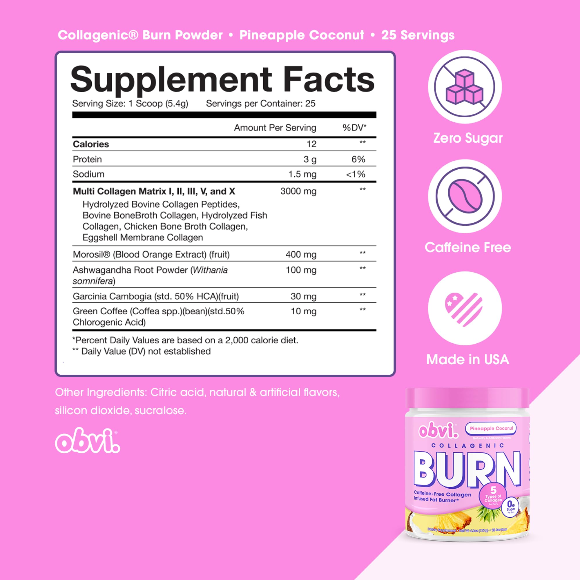 Obvi Collagenic Burn scoop measuring a serving for a smoothie