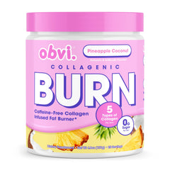 Obvi Collagenic Burn Pineapple Coconut tub ready to mix for a tasty daily ritual