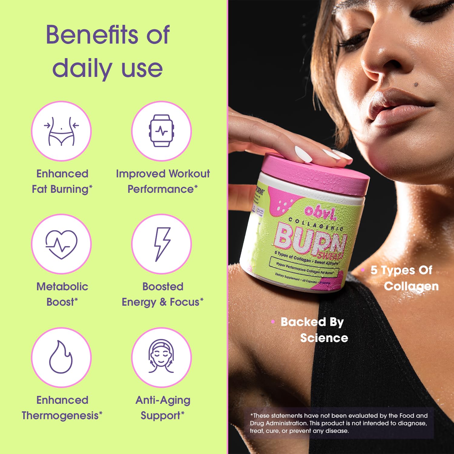 Scoop beside Obvi Burn Sweat bottle for easy serving and dosing